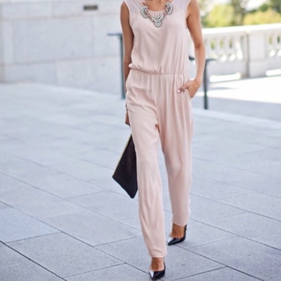 Zara Pants - Zara • Blush Sleeveless Jumpsuit with Sheer Panels